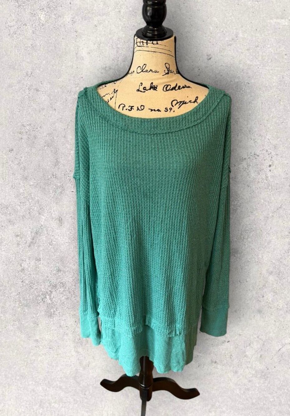 We The Free Free People Green Waffle Knit Oversized Tunic Top Medium